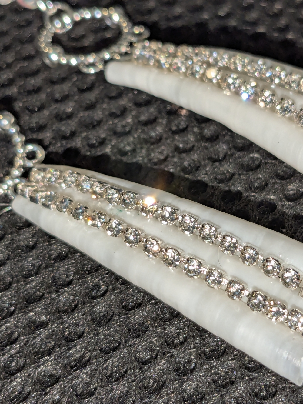 Elegant Formal White Shell Rhinestone and Crystal Drop Earrings - Picture 4 of 9